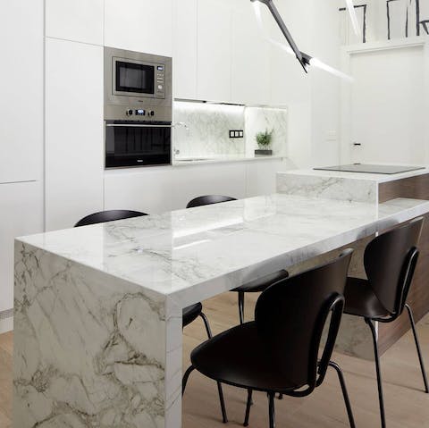 Prepare a Basque-style meal in the sleek kitchen