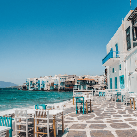 Drive to idyllic Mykonos town just seven kilometres away
