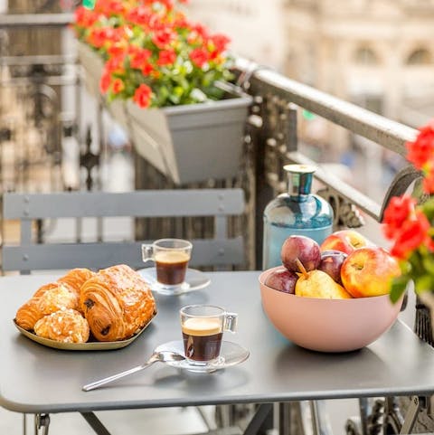 Start the day with coffee and pastries on the balcony