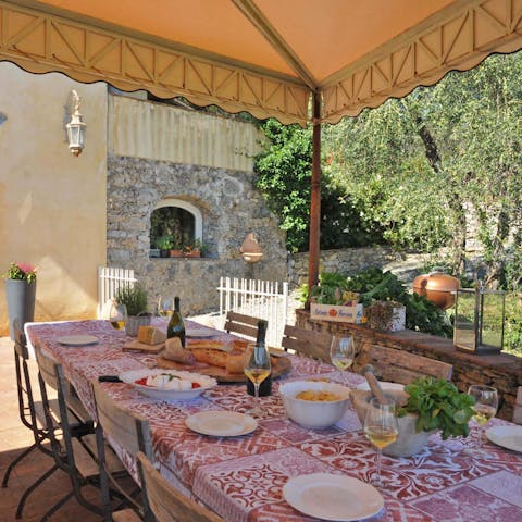 Enjoy an alfresco carbonara under the shade of the canopy