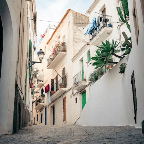 Explore lively Ibiza Town, less than 2km away