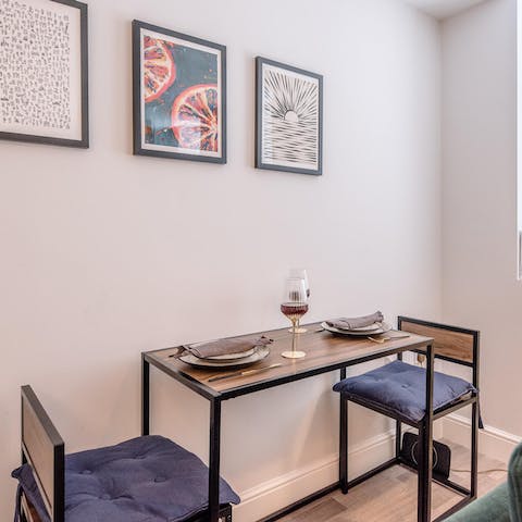 Enjoy tea and crumpets for breakfast in the stylish living space