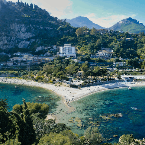 Spend the day on the beaches of Taormina, just 24km from the villa
