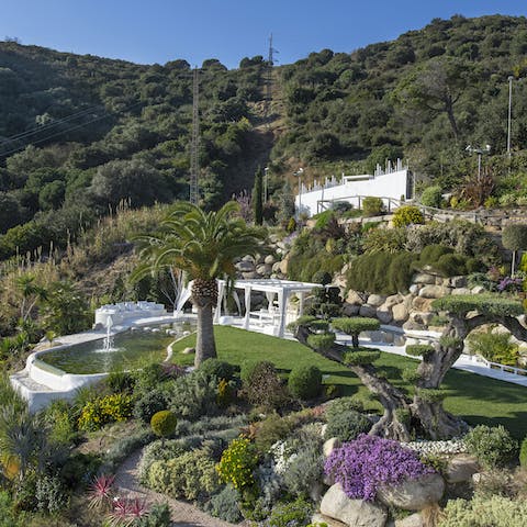 Admire the beautiful gardens as you doze by the pond