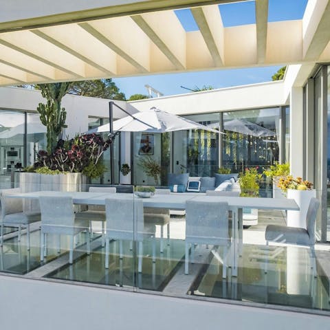 Escape the midday sun for lunch on the shaded terrace