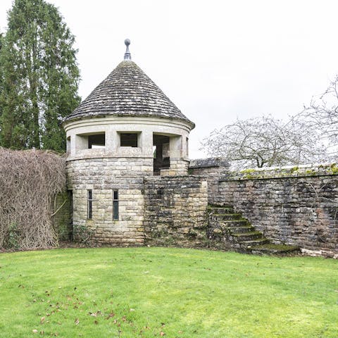 The garden's old tower makes a great sheltered spot to lunch outside