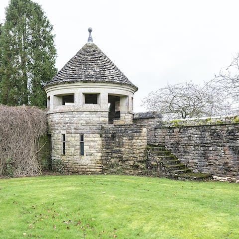 The garden's old tower makes a great sheltered spot to lunch outside