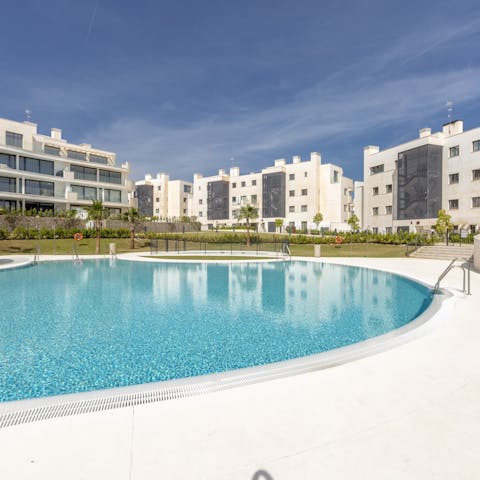 Swim in the communal pool to cool off in the heat