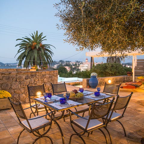 Tuck into alfresco dinners on the terrace at sunset