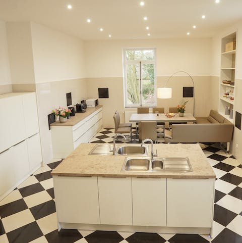 Make use of the large and fully equipped kitchen