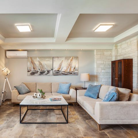 Sprawl out on the cushy sofa when you need a break from the sun