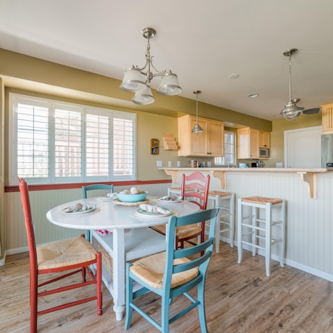 Cook pancakes together in the charming kitchen