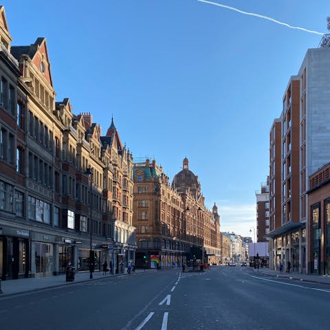 Treat yourself to some high-end shopping in Knightsbridge – Harrods is a nine-minute stroll from your door