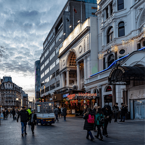 Walk the dazzling streets of London's home of film and entertainment, Leicester Square – it's just a two-minute walk away!