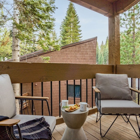 Relax on the deck with a warm drink and mountain air all around