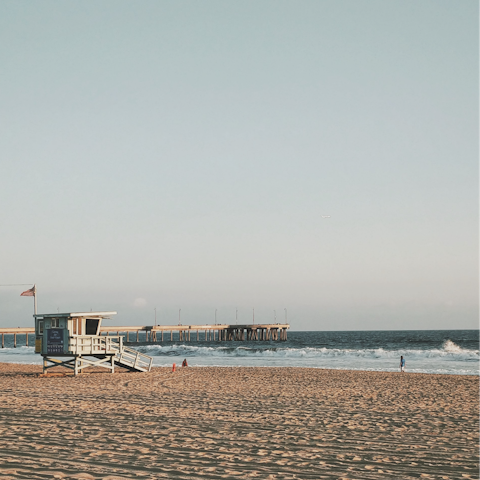 Hang out on the famous Venice Beach, a fifteen-minute drive away
