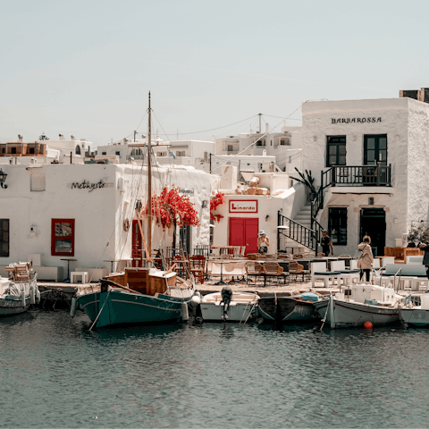 Explore the charming fishing village of Naousa, 4km away