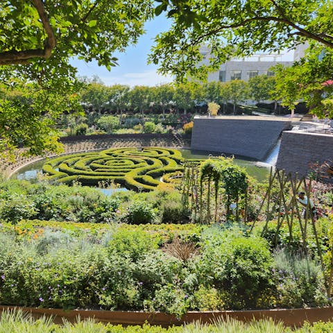 Admire the architecture at the renowned Getty Center, a twelve minute journey by car