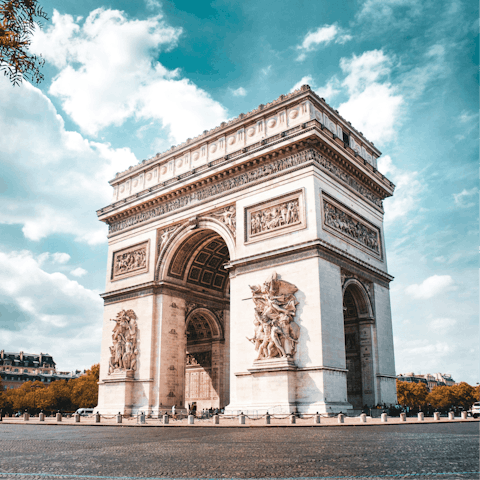 Start your day at the Arc de Triomphe, fifteen minutes away