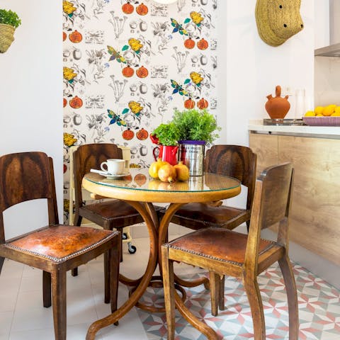 Start your day with a cup of coffee in the lovely dining area