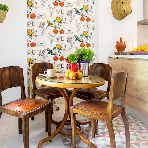 Start your day with a cup of coffee in the lovely dining area
