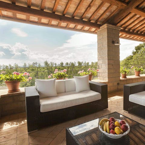 Take your morning coffee up out to your terrace and take in the serene surroundings while chatting about the day's plan