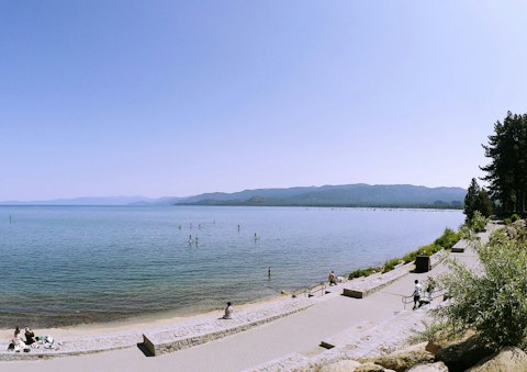 Enjoy North Lake Tahoe's most popular sandy beach beneath the Sierra peaks