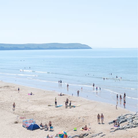 Build a sandcastle on the beach, just a seven-minute walk away