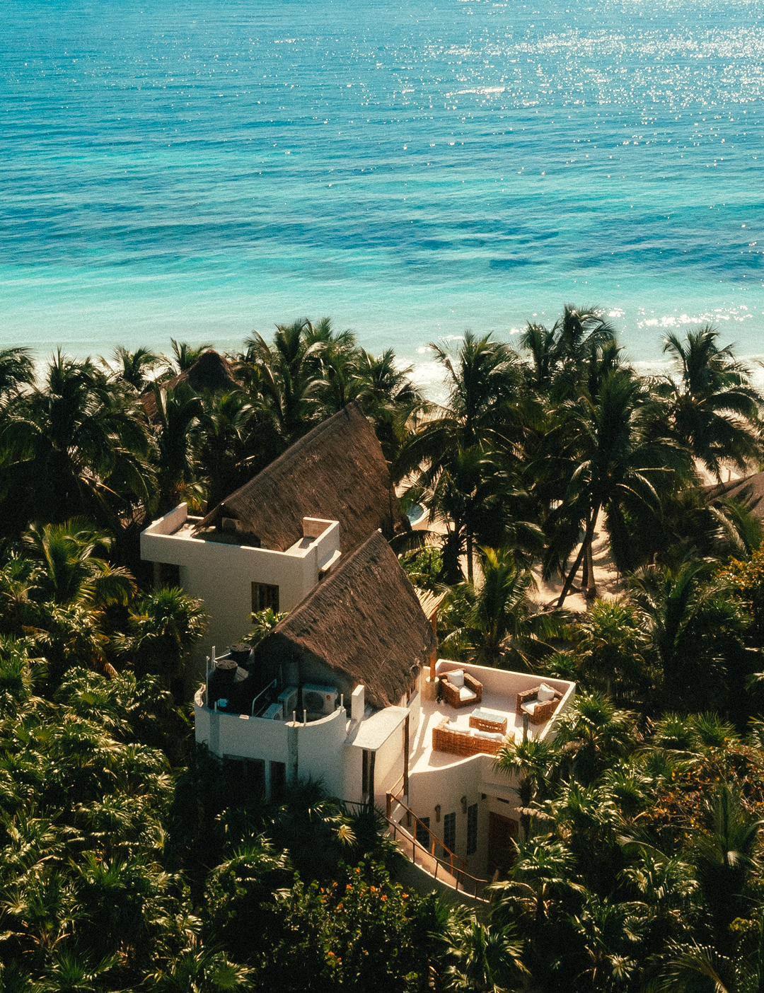 Aerial shot of beachfront property