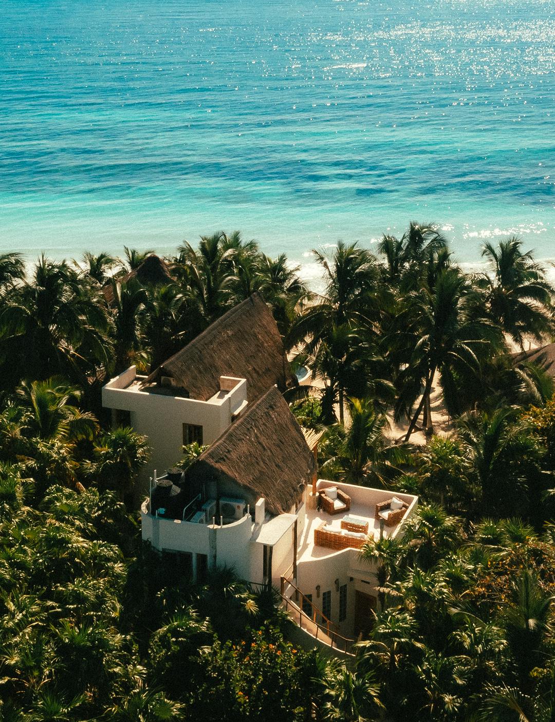 Aerial shot of beachfront property