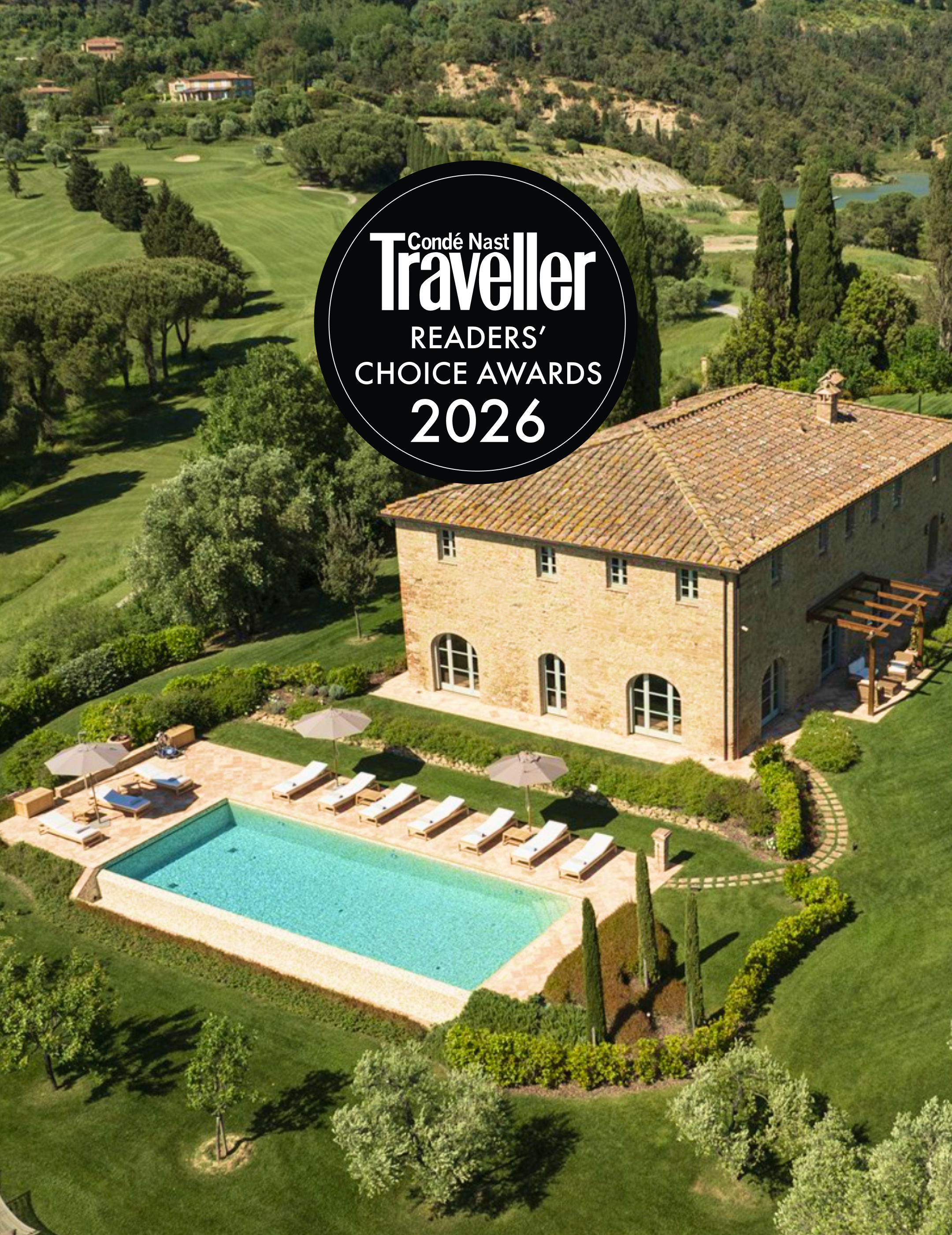 Tuscan villa with pool and Condé Nast Traveller Readers' Choice Awards 2026 badge